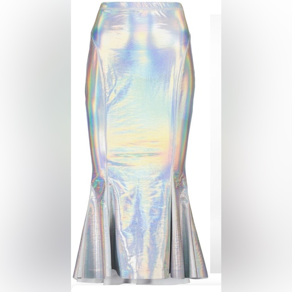 Norma Kamali Holographic Iridescent Metallic Mermaid Trumpet Midi Skirt size M - Picture 2 of 15